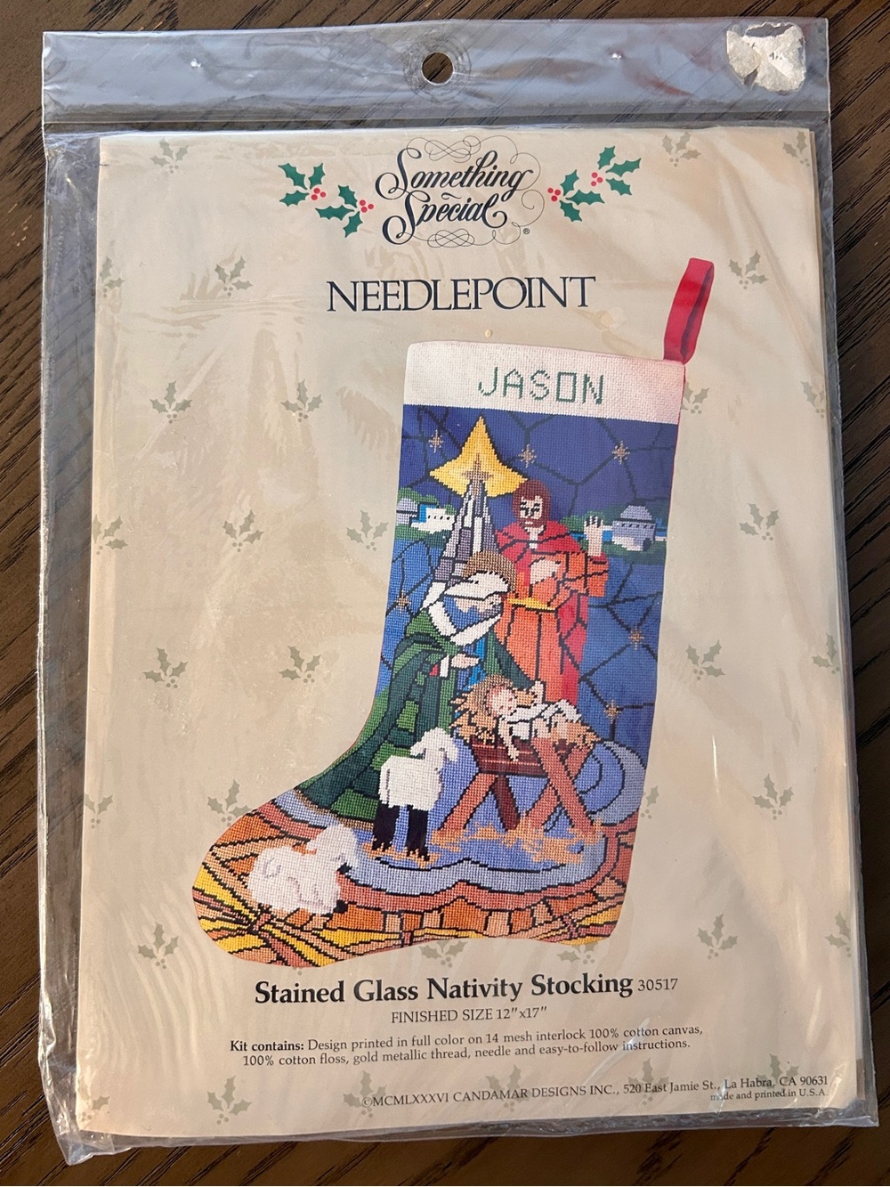 Something Special Stained Glass Nativity Needlepoint Stocking - Blue